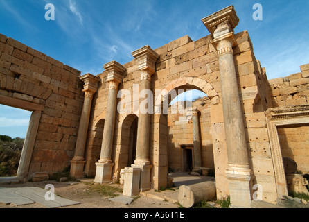 Severischen Forum, Leptis Magna römische Ruinen, Libyen Stockfoto