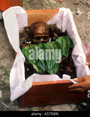 Schädelbestattung Überreste von Großmutter in Samosir Toba Batak (Toba, Karo, Simalungun, Pak Pak, Mandailing, Angkola) Batak Stämme, Lake Toba, Sumatra, Indonesi Stockfoto