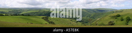 Devon Exmoor Panoramablick über Watersmeet Stockfoto