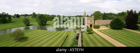 Oxfordshire Broughton Schlosshof Panorama Stockfoto