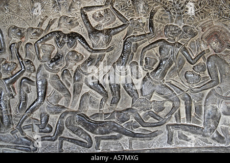 Himmel und Hölle Galerie, Flachrelief, Tempel von Angkor Wat, Kambodscha Stockfoto