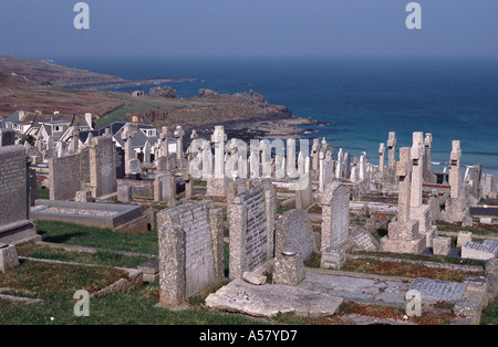 Grabsteine in Barnoon Friedhof St. Ives, Cornwall, UK Stockfoto