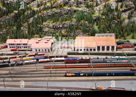 Modell des Bahnhofs von Erstfeld an der Gotthard Eisenbahn Modell, Verkehrshaus der Schweiz, Luzern, Schweiz Stockfoto