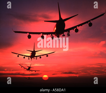 Sonnenuntergang, Flugzeuge, Boeing 747 Stockfoto