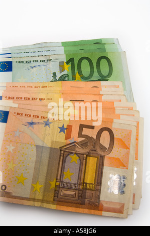 Rund 1500 Euro in 50 und 100 Euro-Banknoten verwendet Stockfoto