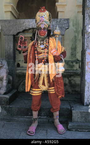 Hanuman in voller Länge, Blick in die Kamera im Pashnupati Tempel Kathmandu-Nepal Stockfoto