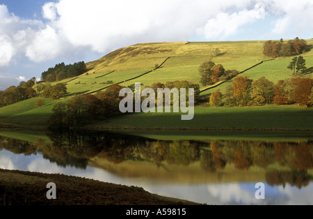 IM HERBST FALLEN REFLEXIONEN IM DERWENT RESERVOIR PEAK DISTRICT NATIONAL PARK DERBYSHIRE ENGLAND Stockfoto