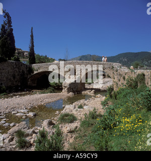 Historische römische Bridege in alte Stadt Pollenca früher Pollensa NE Mallorca Balearen Spanien Stockfoto