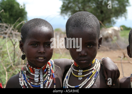 Arbore Stamm Kinder, unteren Omo-Tal, Äthiopien Stockfoto