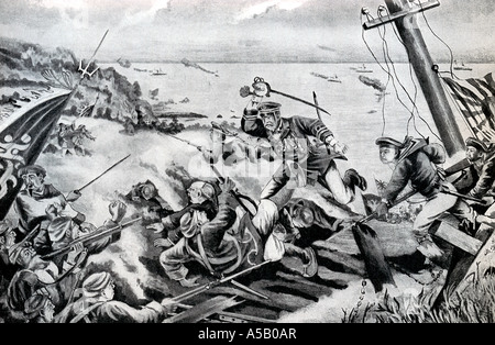 Japanische Truppen führen die Alliierten in die Erstürmung eines Taku-Forts. Stockfoto