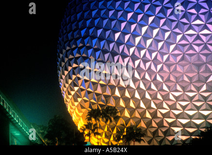 USA Florida Orlando Disneyworld äußere des Epcot Center bei Nacht Stockfoto