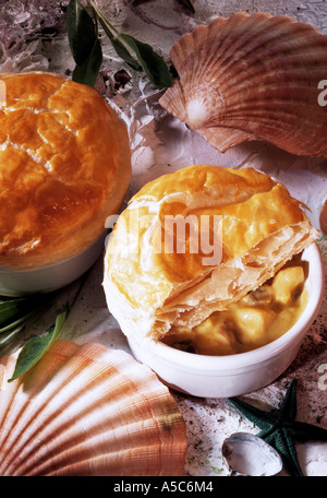 Jakobsmuschel-Ragout in einem Kuchen Stockfoto