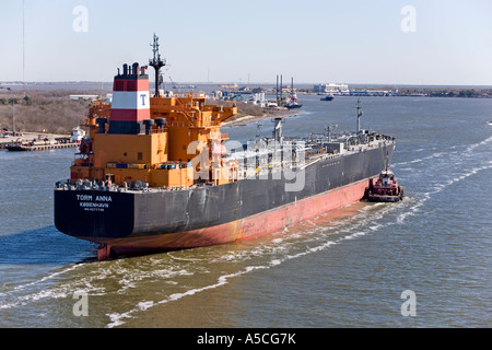 Öl-Tanker Wanne verlassen Galveston, TX Stockfoto