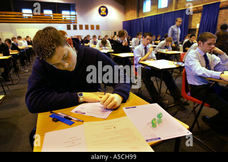 Schülerinnen und Schüler sitzen Prüfungen an Colyton Gymnasium Devon, einer der höchsten Verwirklichung Schulen Englands Stockfoto