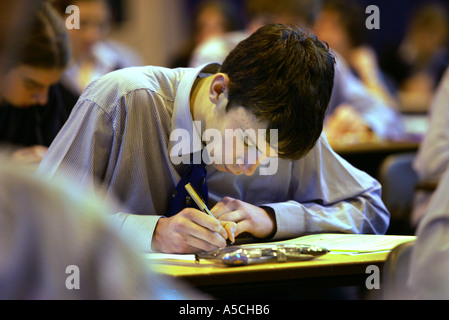 Schülerinnen und Schüler sitzen Prüfungen an Colyton Gymnasium Devon, einer der höchsten Verwirklichung Schulen Englands Stockfoto