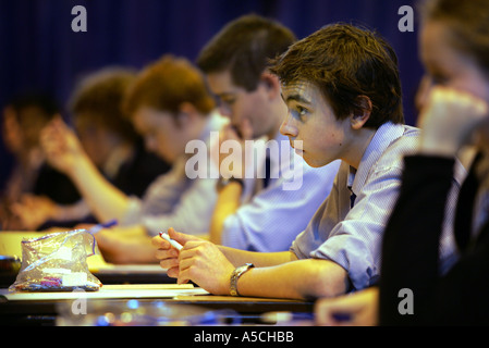 Schülerinnen und Schüler sitzen Prüfungen an Colyton Gymnasium Devon, einer der höchsten Verwirklichung Schulen Englands Stockfoto