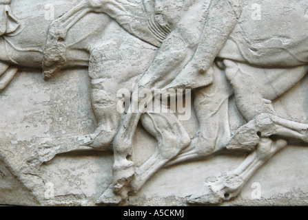 Detail von der berühmten Elgine Marmor Fries aus Parthenon im British Museum in London, Großbritannien Stockfoto