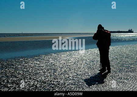 Fotograf Aufnahmen am Strand, Texas Stockfoto