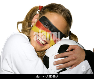 Deutsche weibliche Fußball-Fan, close-up Stockfoto