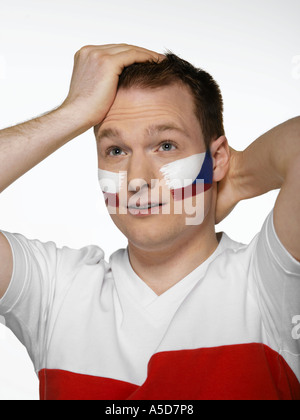 Fußball-Fan mit tschechischen Flagge gemalt auf Gesicht Stockfoto