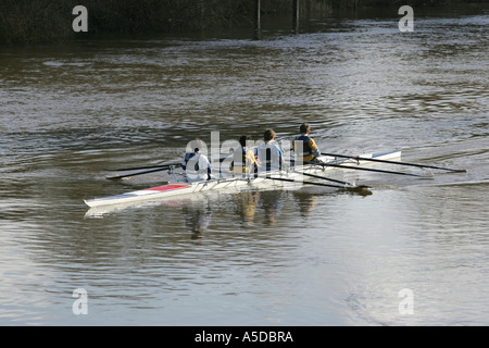 Ruderteam in Aktion auf den Fluss Severn, in Upton auf Severn, Worcestershire Stockfoto