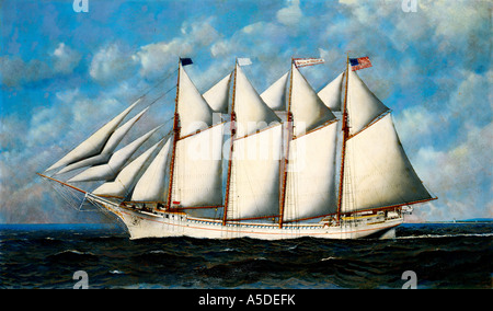 Gemälde eines Segelschiffes auf hoher See Stockfoto