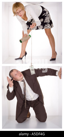 Geschäftsleute in die kleinen weißen Kubus-Fischerei Stockfoto