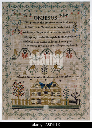 Amerikanische Sampler 1822 Seide auf homespun Stockfoto