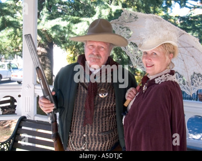 Schauspieler/Darsteller in historischen Kostümen des California Gold Rush Stockfoto