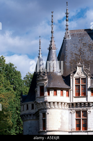 Azay-le-Rideau, Schloß, Detail Nordostecke Stockfoto