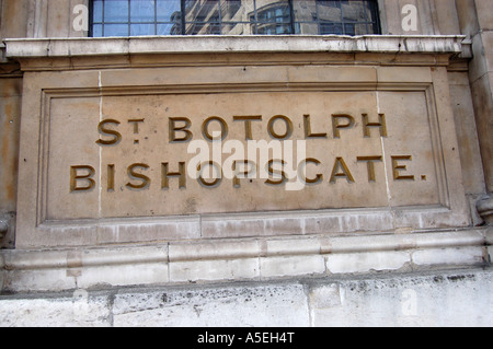 St Botolph ohne Bishopsgate, City of London, UK - Kirche Zeichen Stockfoto