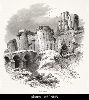 Corfe Castle Dorset verfallene Ruine Festung Bogen Gateway fallen stürzen Lean nachlassen Hügel Südküste GB UK Großbritannien große Bri Stockfoto