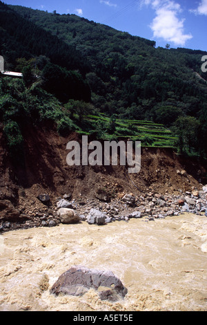 Reissenden nach Taifun. Shiiba, Kyushu, Japan. Stockfoto