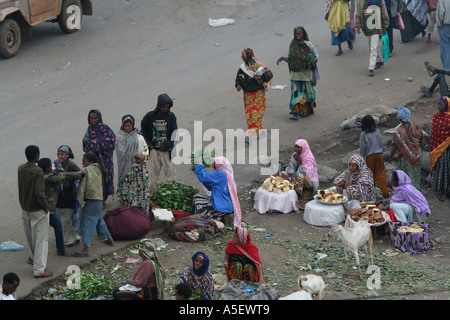 Harar, Äthiopien, Frauen bündeln von Qat an Käufer auf dem Markt zu verkaufen Stockfoto