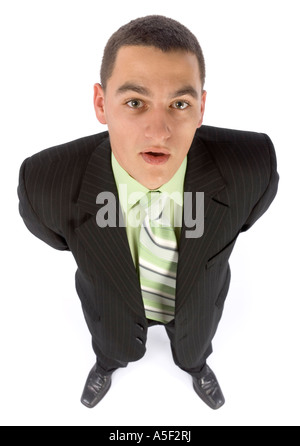 isoliert auf weißen Kopfschuss überrascht Kaufmanns Stockfoto