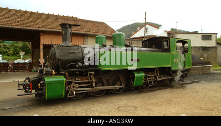 vivaraisMBF1594 Mallet zusammengesetzte 403 [Dampfmaschine] Wartezeiten am Lamastre Station auf der Eisenbahn vivarais Stockfoto