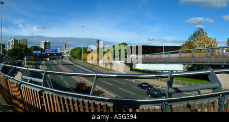 Fußgängerbrücke Mancunian Weise Manchester City Centre Lancashire England UK Europe Stockfoto