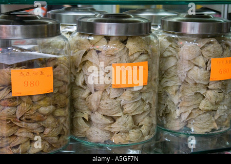 Gläser mit eßbaren Vögel nisten Sheung Wan, Hong Kong China Stockfoto