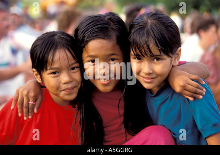 Porträt von drei hawaiian Mädchen, USA Stockfoto