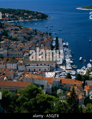 Insel Hvar, Hvar Stadt & Hafen, Antenne Stockfoto