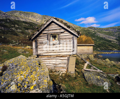 Traditionelle Holz gebauten Hütten in Nystolen, Norwegen Stockfoto