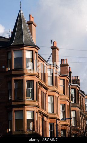 Typischen roten Sandstein gebaut Wohnhaus Wohnungen in wohlhabenden Glasgow West End Schottland 2006 Stockfoto