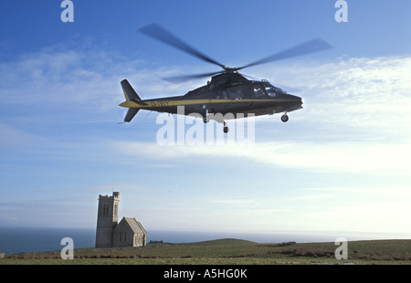 Helecopter bringen Besucher auf Lundy Insel im Bristolkanal Devon England Stockfoto
