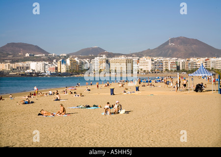 Las Canteras Strand in Las Palmas Gran Canaria Kanaren Stockfoto