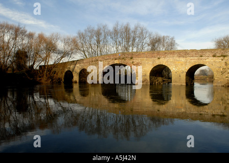 Bilovec alte Brücke Worcestershire, Stein Brücke stammt aus dem 1413 über den Fluss Avon Stockfoto