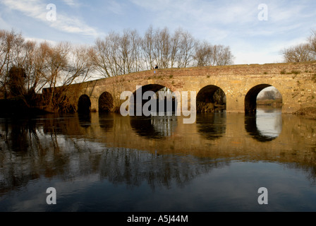 Bilovec alte Brücke, Worcestershire, Steinbrücke stammt von 1413 über den Fluss Avon. Stockfoto