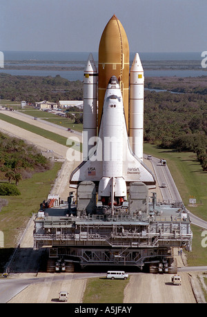 Das Space Shuttle Discovery Rollout Pad zu starten. Stockfoto