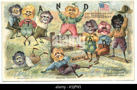Amerikanischen Handel Karte für den Standard Sewing Machine Co., um 1890, mit dem Titel Stiefmütterchen Spielzeit Stockfoto