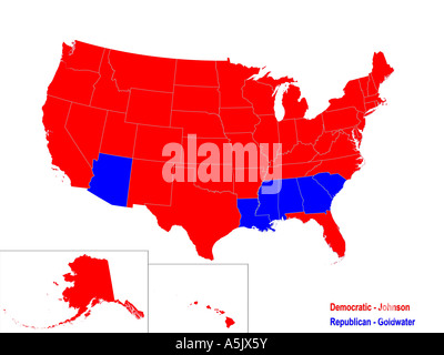 Vereinigte Staaten Präsidentenwahl Ergebnisse Karte für 1964 Stockfoto