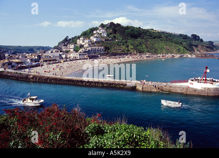 Westen Looe Cornwall Sommer Strand Flussblick über Mündung nach Osten Looe England uk Stockfoto